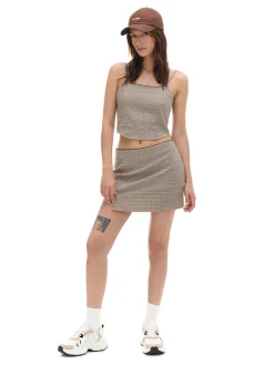 Online Cropp Top ze wzorem w kratę brązowy