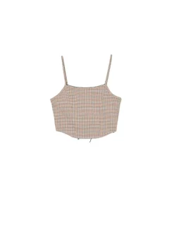 Online Cropp Top ze wzorem w kratę brązowy