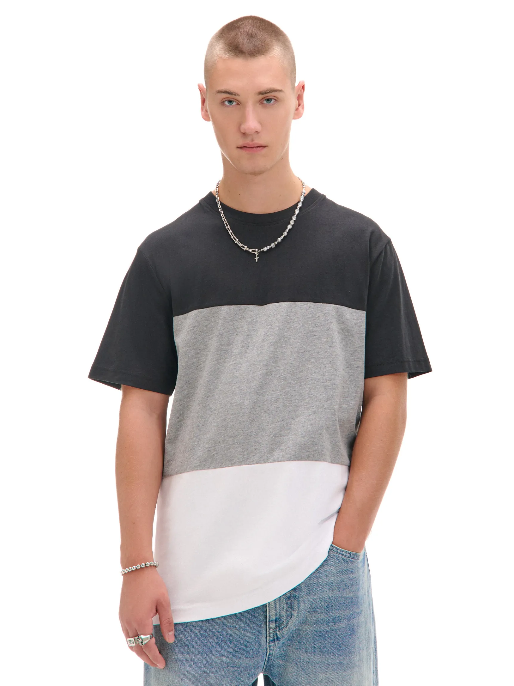 Clearance Cropp Trójkolorowa koszulka w pasy czarny