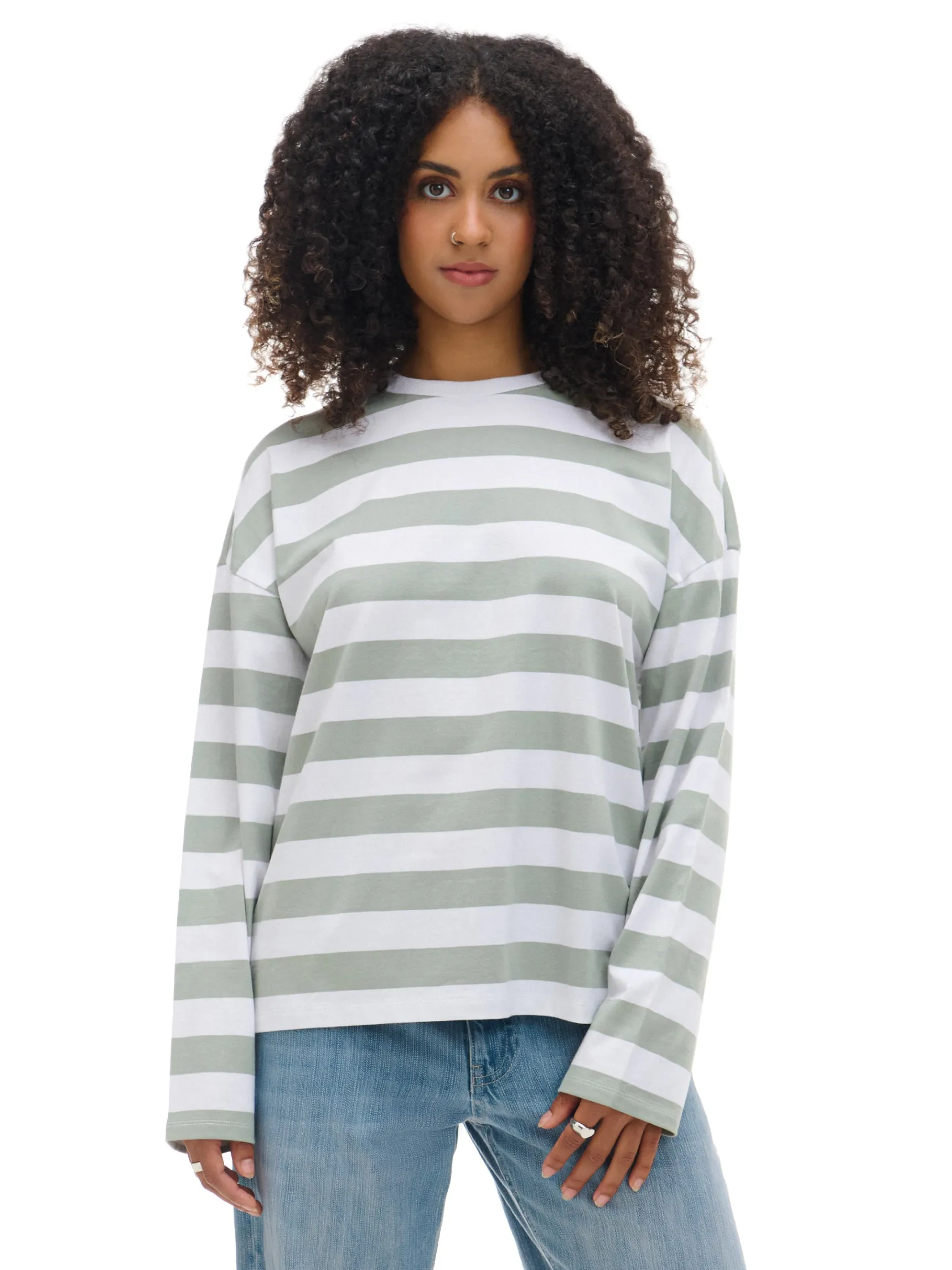 Clearance Cropp T-shirt longsleeve w paski UNISEX zielony