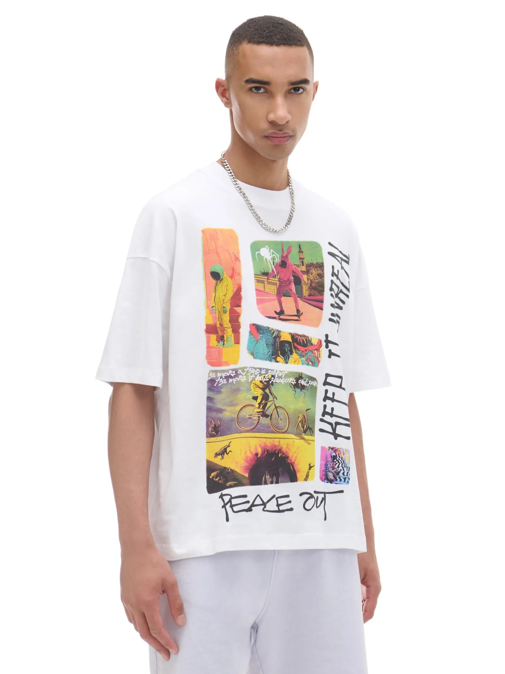 Fashion Cropp T-shirt oversize z nadrukiem biały