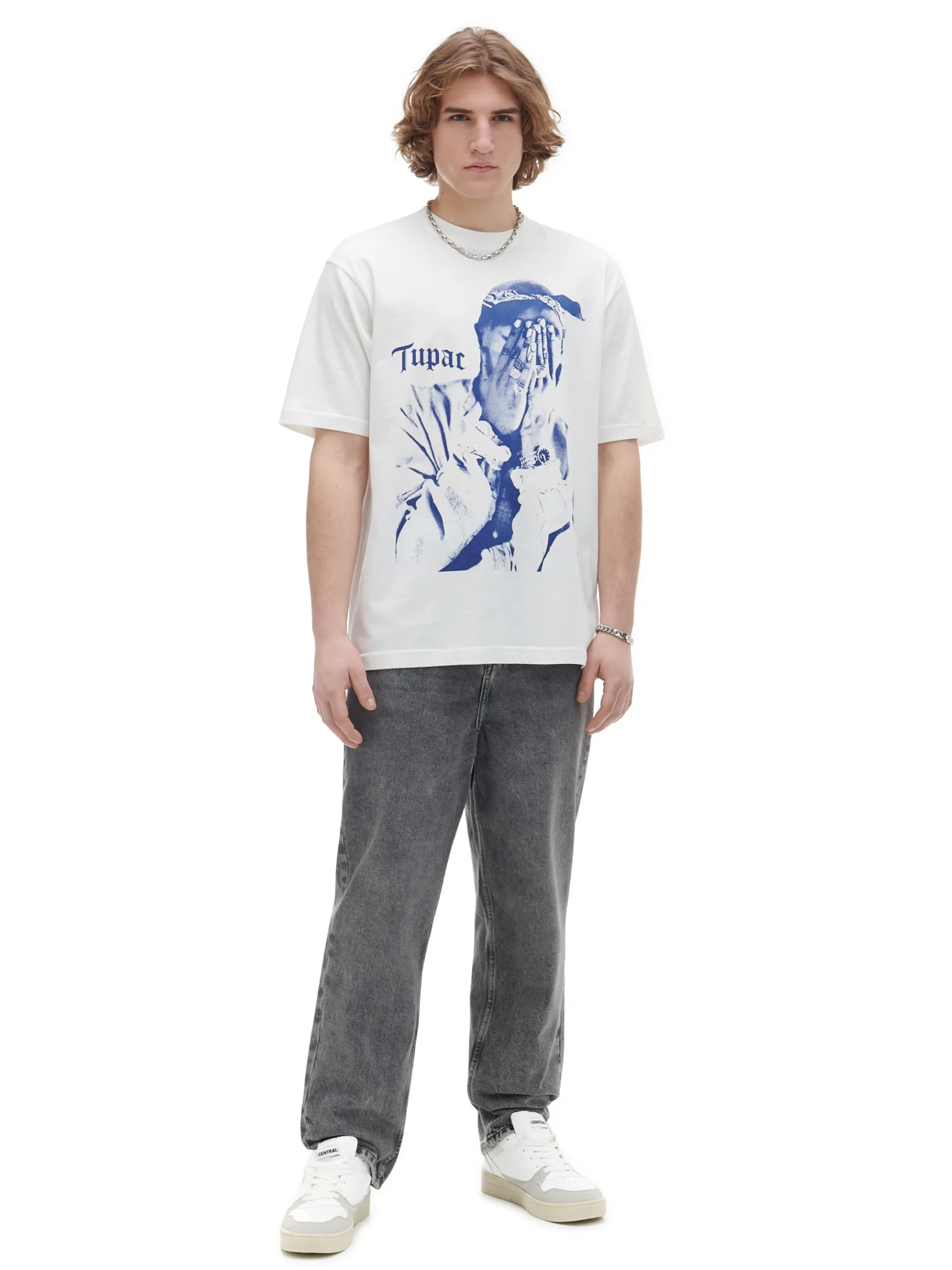 Clearance Cropp T-shirt Tupac kremowy