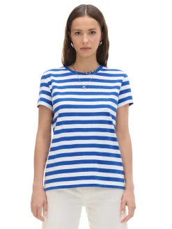 Sale Cropp T-shirt w e paski niebieski