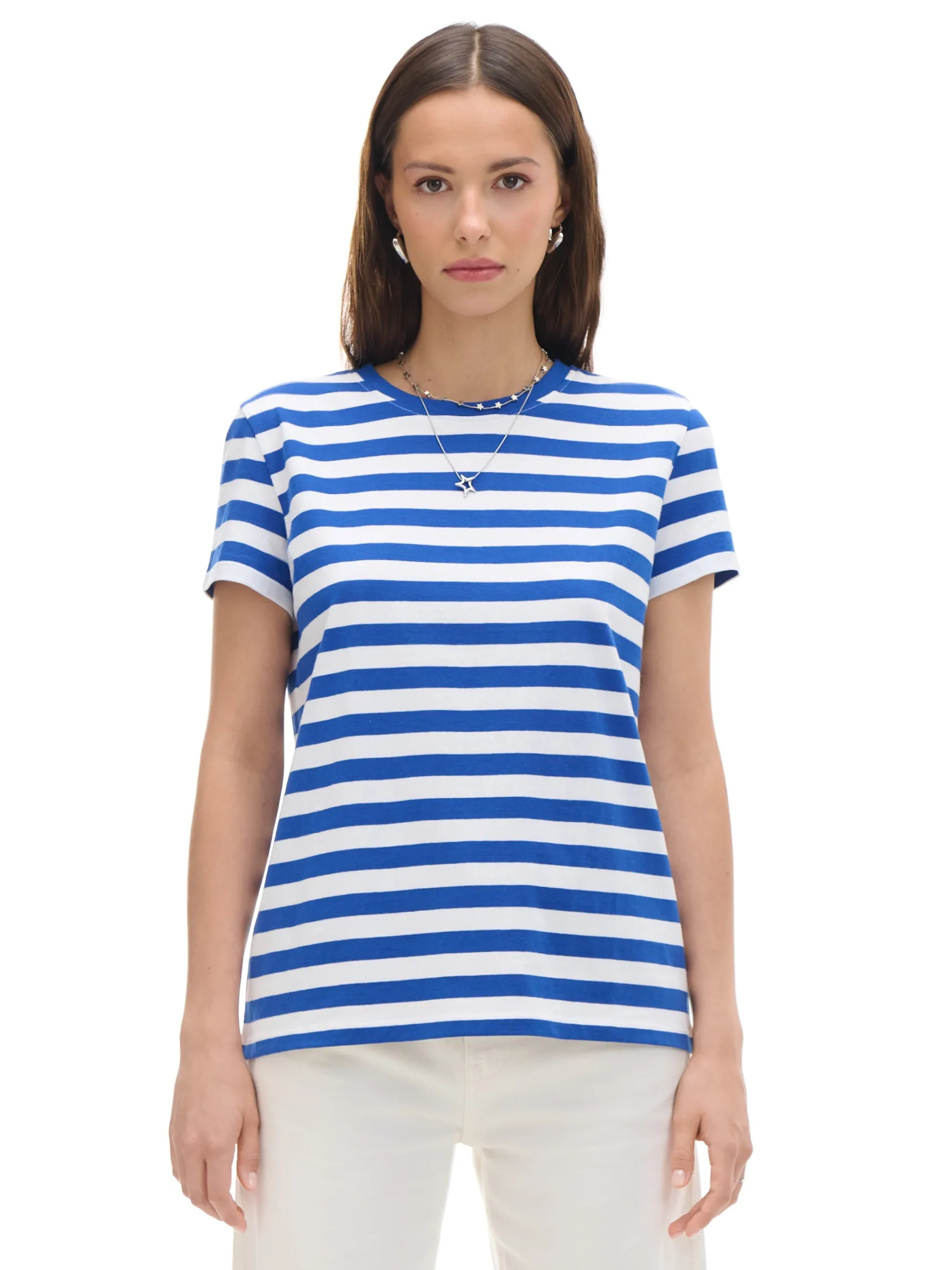 Sale Cropp T-shirt w e paski niebieski
