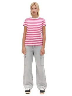 Fashion Cropp T-shirt w paski różowy
