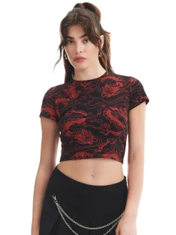 Sale Cropp T-shirt z motywem smoków all over czarny