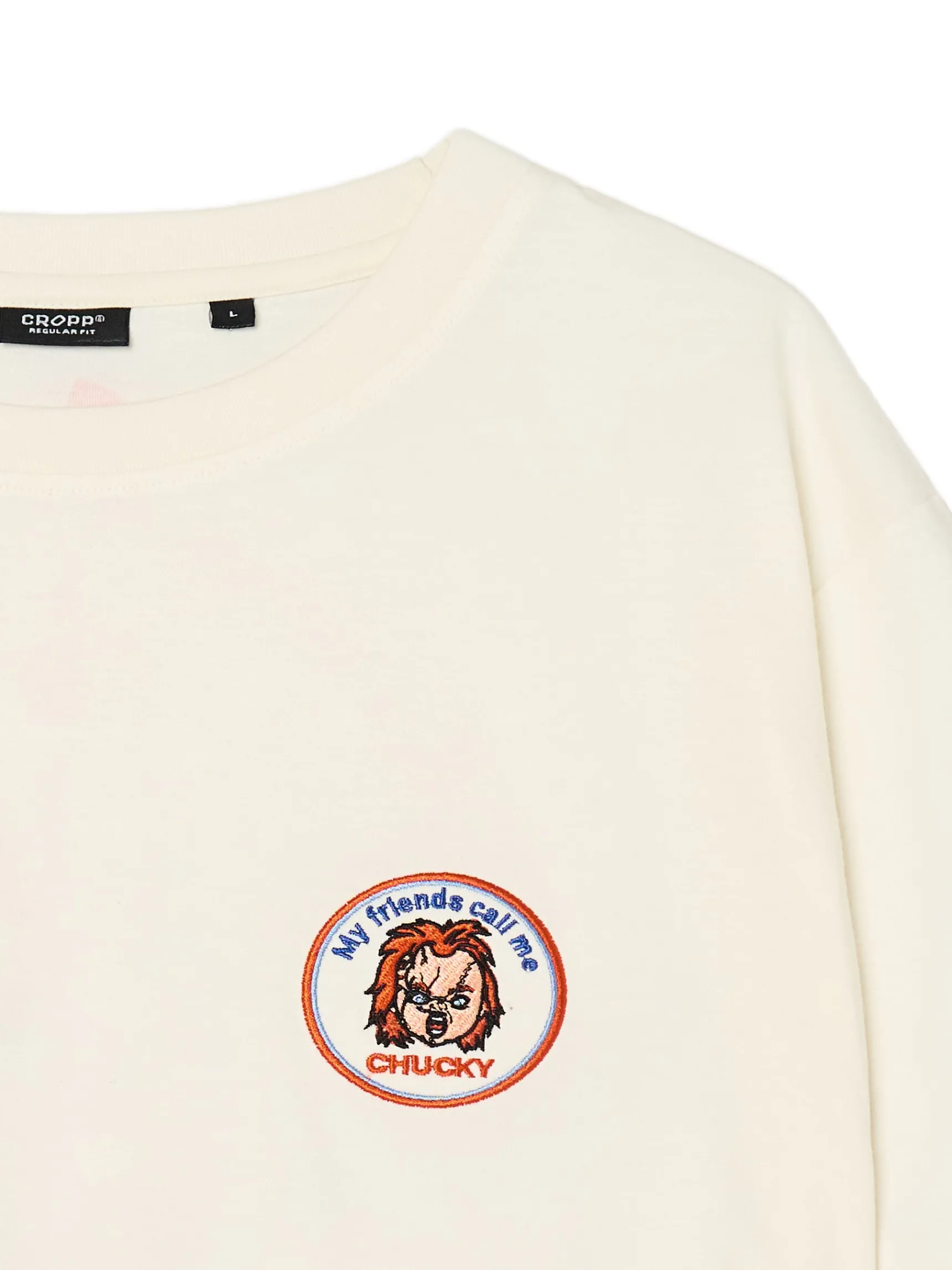 Clearance Cropp T-shirt z nadrukiem Chucky kremowy