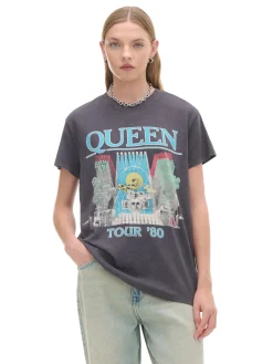 New Cropp T-shirt z nadrukiem Queen jasnyszary