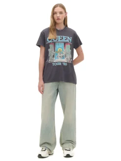 New Cropp T-shirt z nadrukiem Queen jasnyszary
