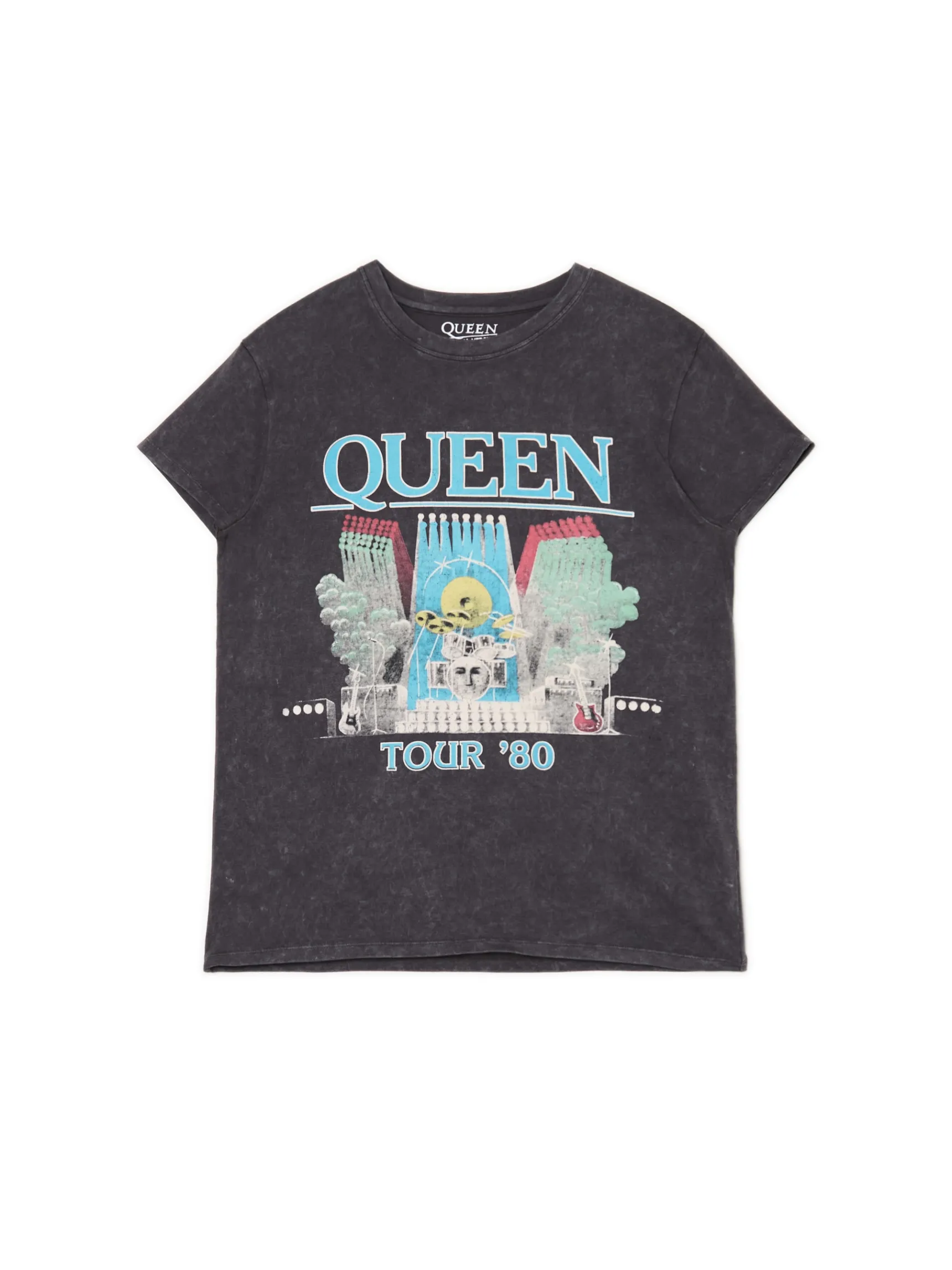 New Cropp T-shirt z nadrukiem Queen jasnyszary