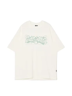 Best Cropp T-shirt z zielonym nadrukiem kremowy