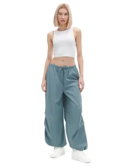 New Cropp Turkusowe spodnie wide leg zielony