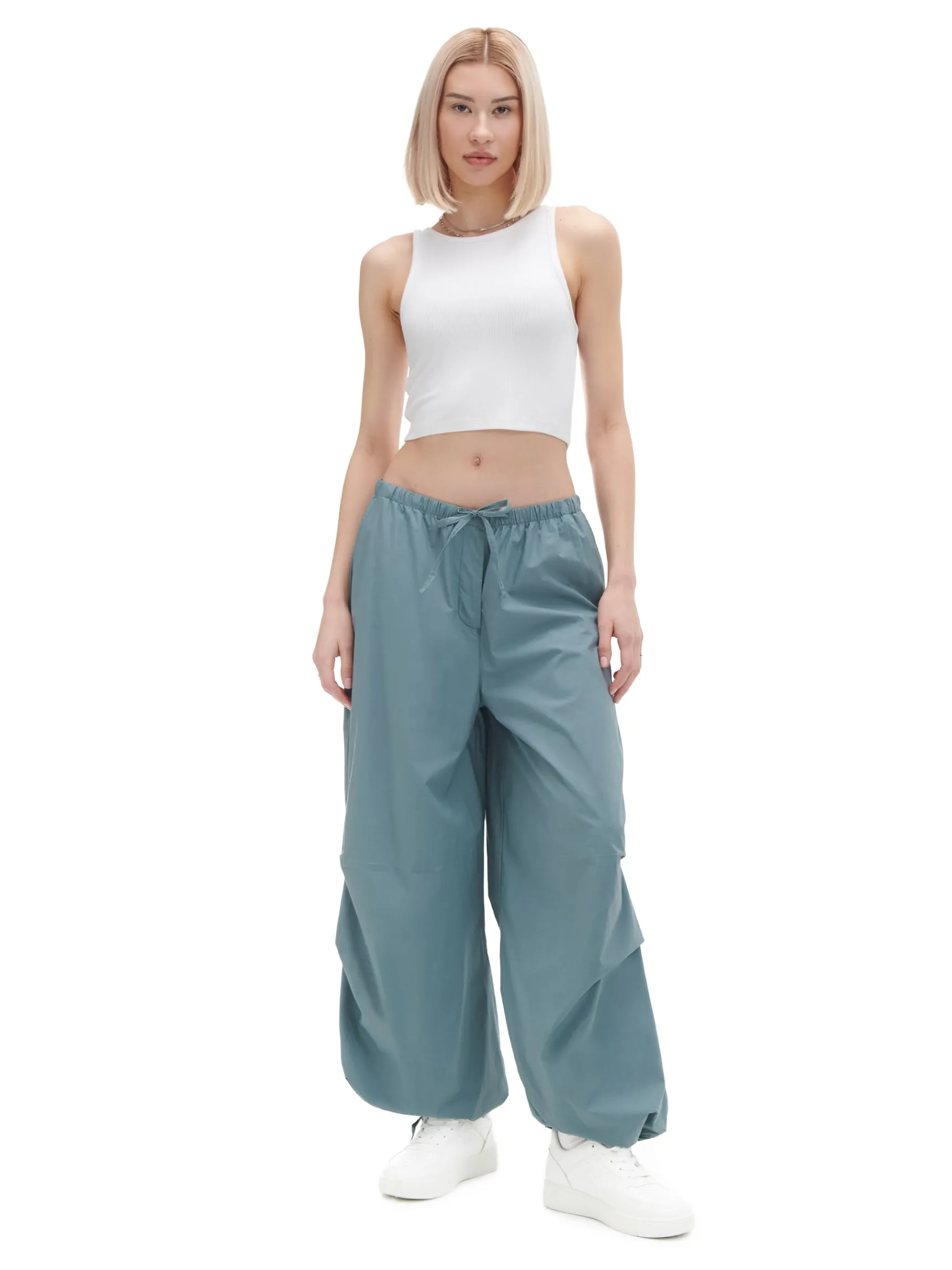 New Cropp Turkusowe spodnie wide leg zielony