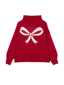 Outlet Cropp Świąteczny sweter z kokardką czerwony