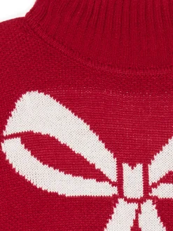Outlet Cropp Świąteczny sweter z kokardką czerwony