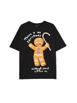 Clearance Cropp Świąteczny T-shirt z Ciastkiem czarny