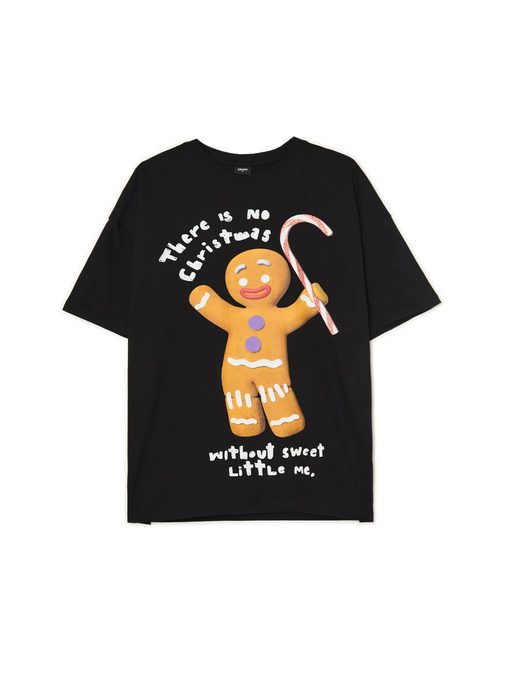 Clearance Cropp Świąteczny T-shirt z Ciastkiem czarny