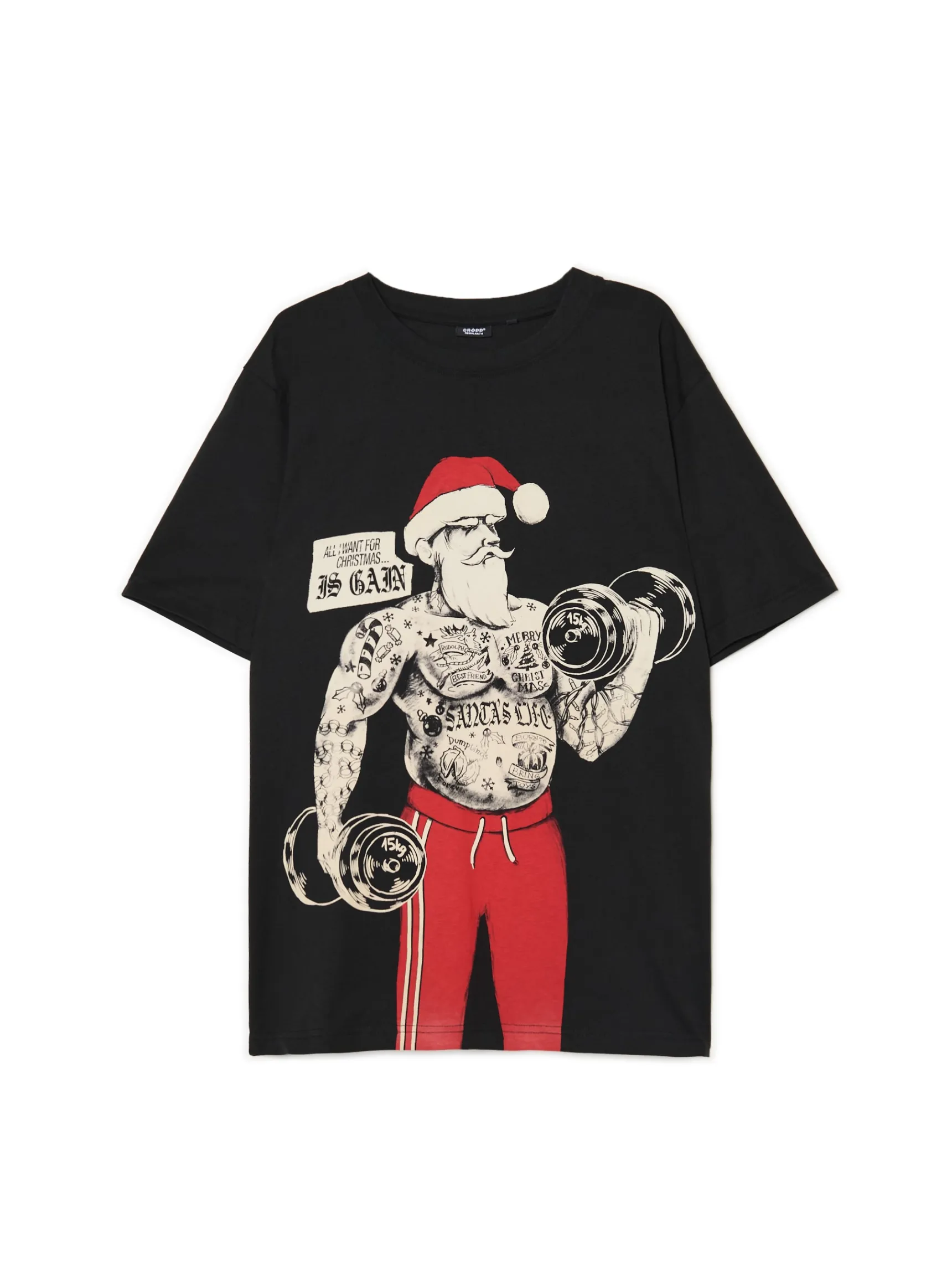 Discount Cropp Świąteczny T-shirt z Mikołajem czarny