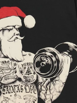 Discount Cropp Świąteczny T-shirt z Mikołajem czarny