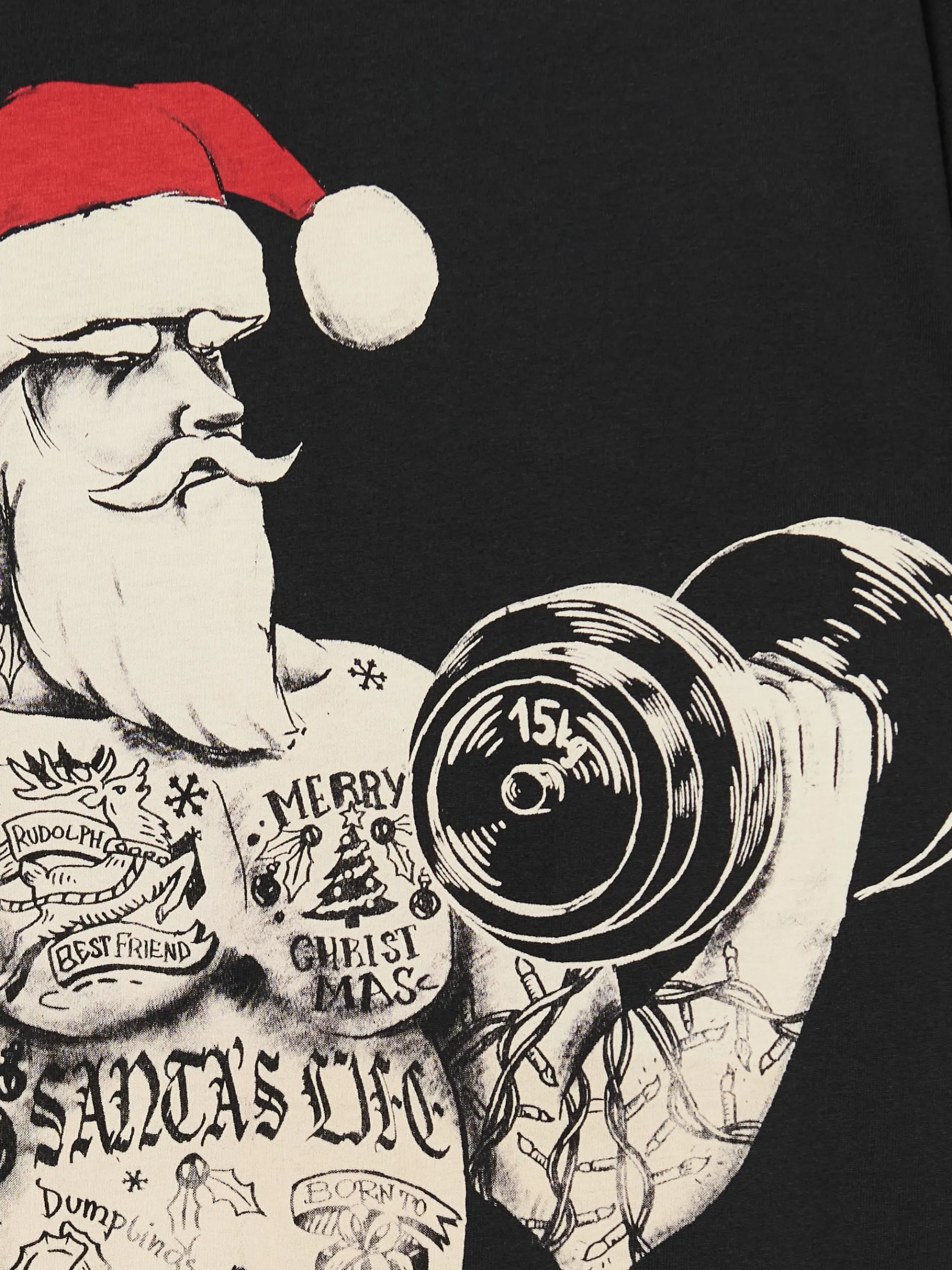 Discount Cropp Świąteczny T-shirt z Mikołajem czarny