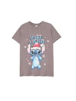 Sale Cropp Świąteczny T-shirt ze Stitchem jasnyszary
