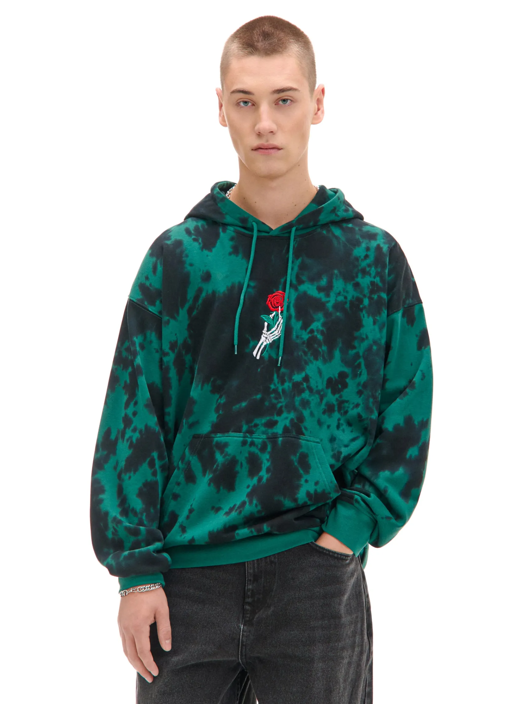 Clearance Cropp Wzorzysta bluza z kapturem zielony