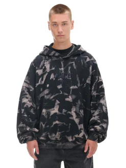 Clearance Cropp Wzorzysta bluza z kapturem z naszywką szary