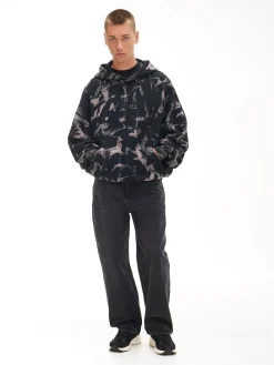 Clearance Cropp Wzorzysta bluza z kapturem z naszywką szary