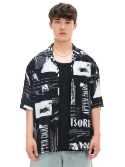 Clearance Cropp Wzorzysta koszula z kołnierzykiem czarny
