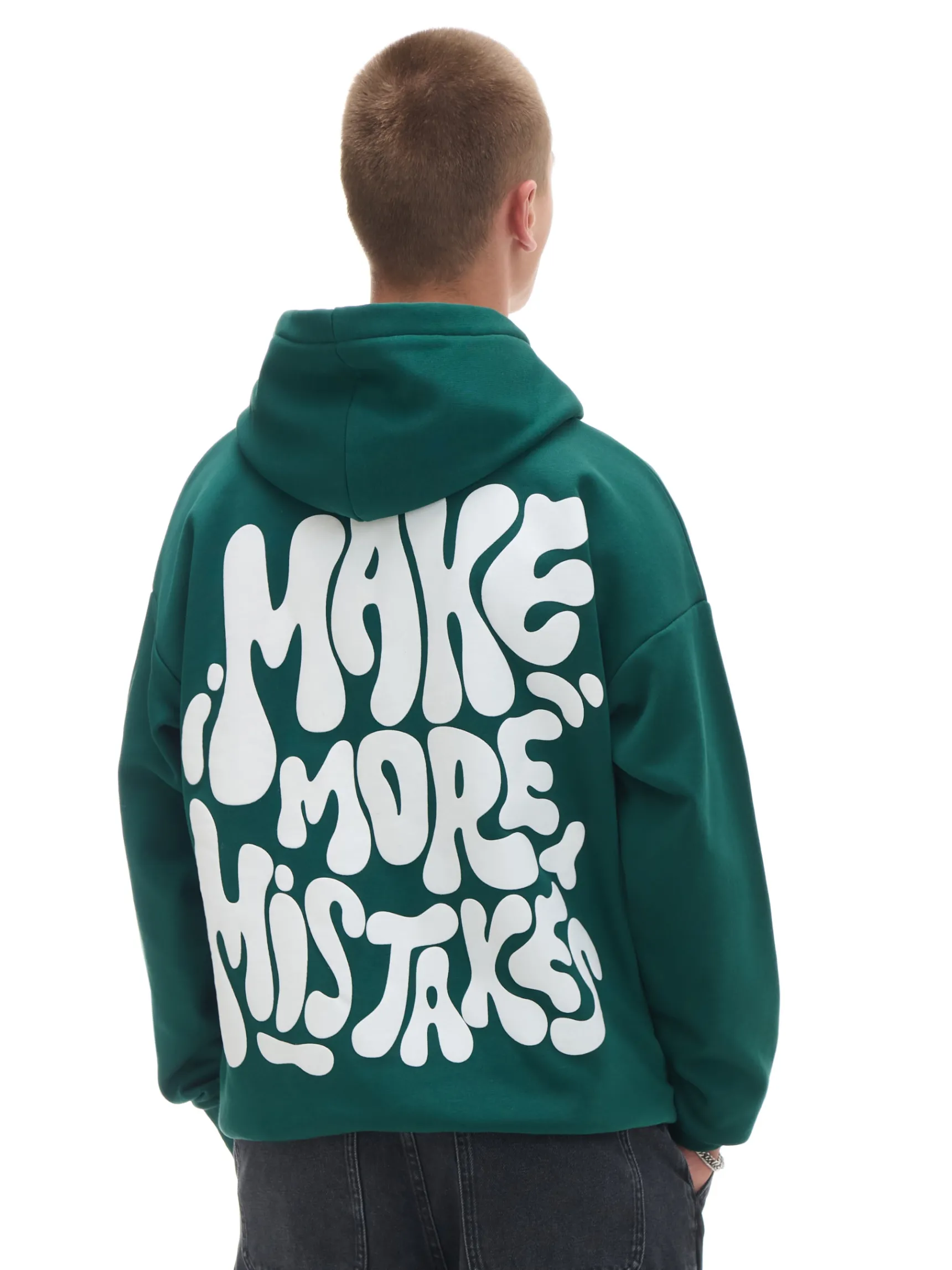 New Cropp Zielona bluza hoodie z nadrukiem zielony