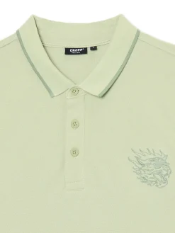 Sale Cropp Zielona koszulka polo z haftem zielony