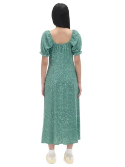 Fashion Cropp Zielona sukienka midi w stokrotki niebieski