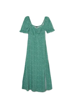 Fashion Cropp Zielona sukienka midi w stokrotki niebieski
