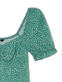 Fashion Cropp Zielona sukienka midi w stokrotki niebieski