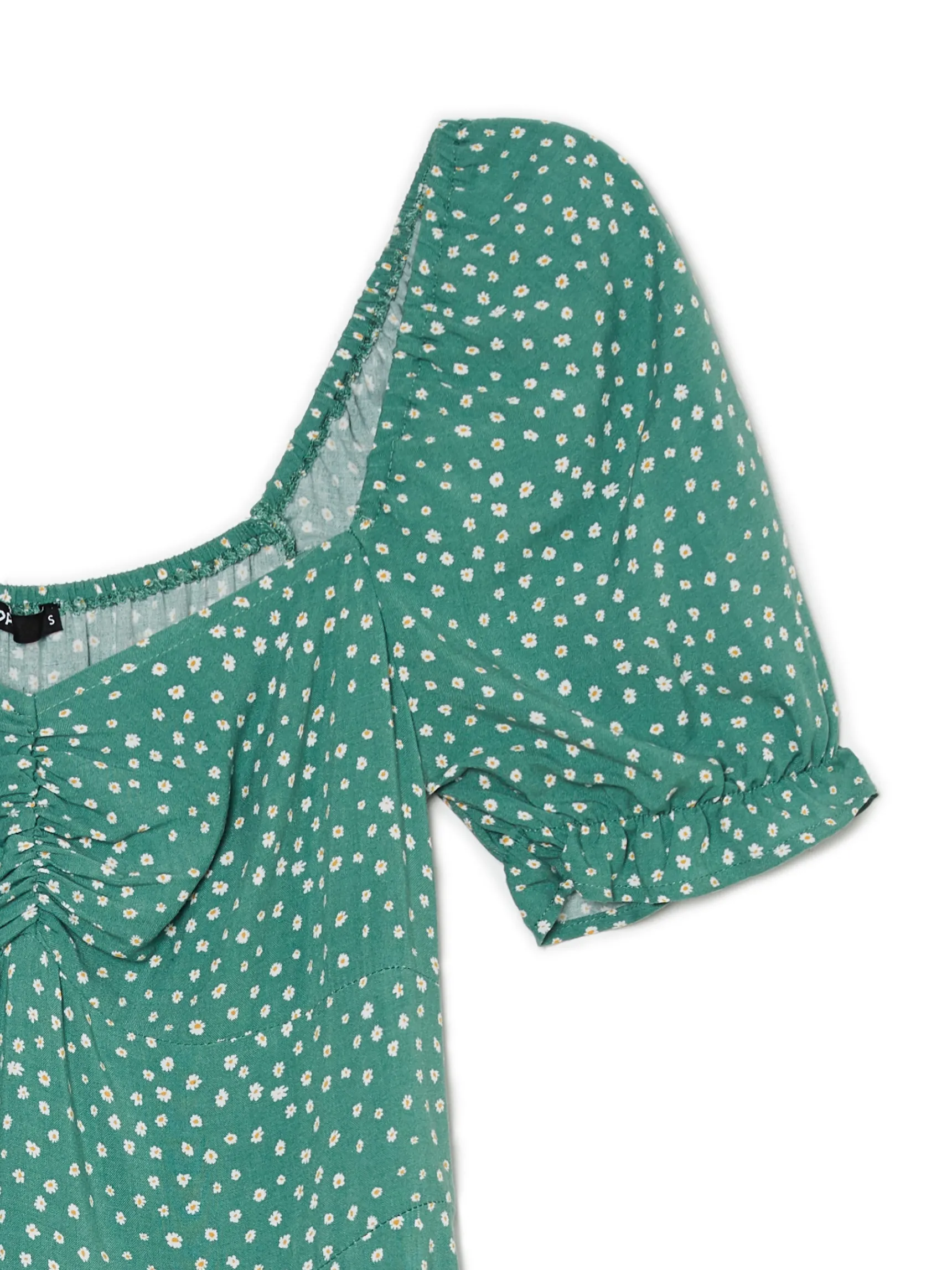 Fashion Cropp Zielona sukienka midi w stokrotki niebieski