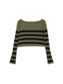 Discount Cropp sweter w czarne paski zielony